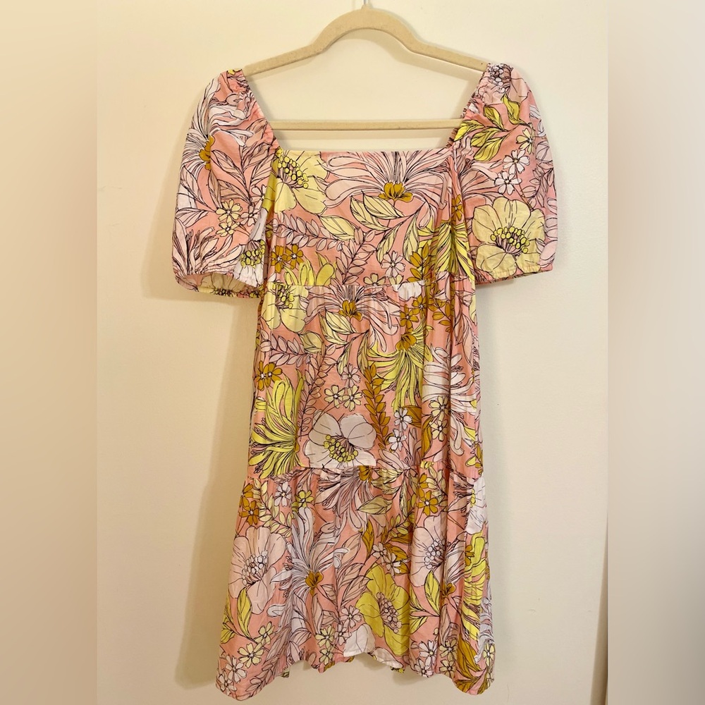 LOFT Floral Dress with Pink and Yellow Accents